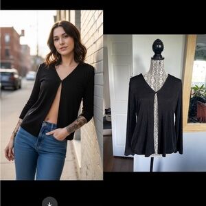 Vintage Canada Made Stretchy Sparkly Black One Button Cardigan Shirt Top. Medium